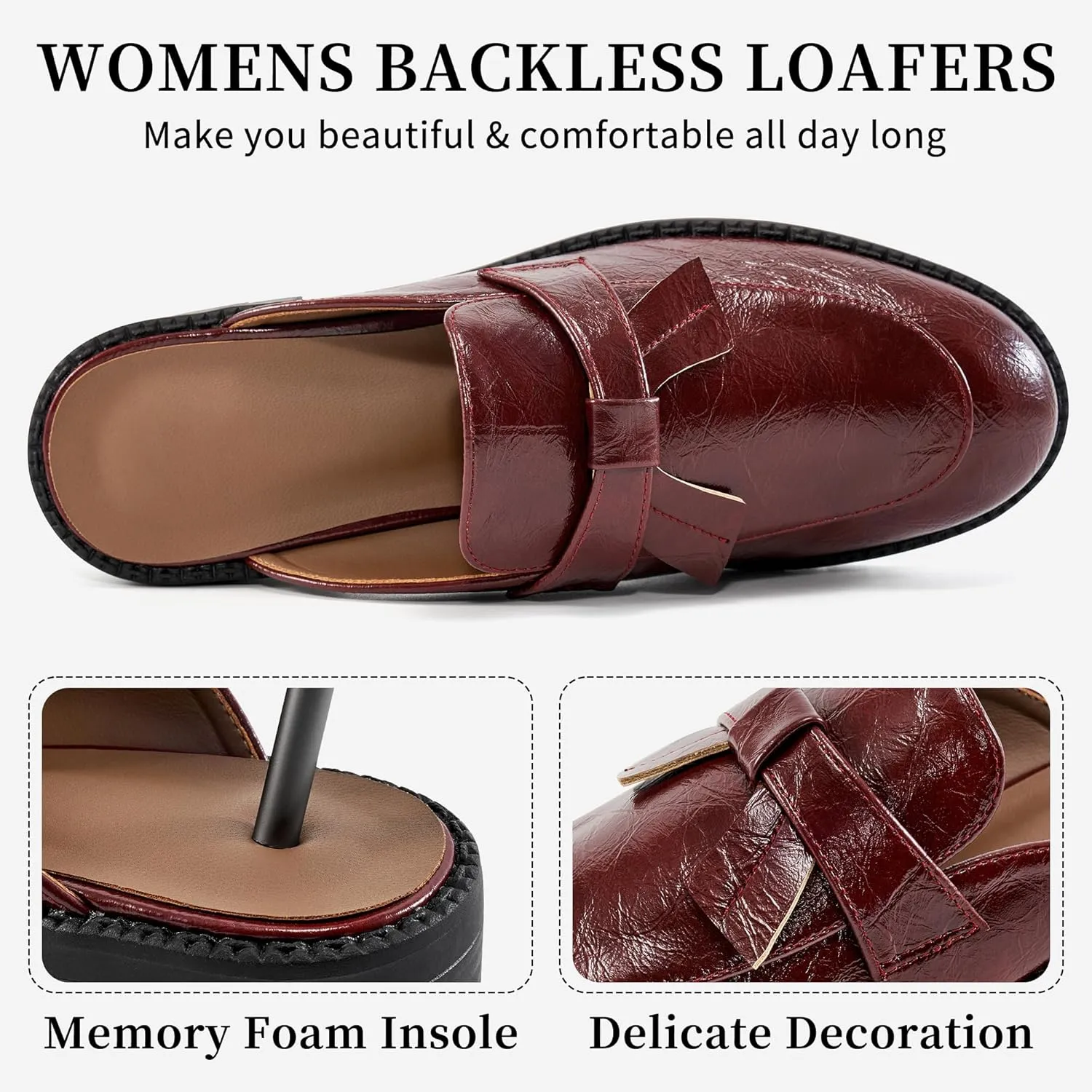 Ecetana Mules for Women Dressy Comfortable Slip on Chunky Backless Loafers Casual Slides Shoes for Business Fashion