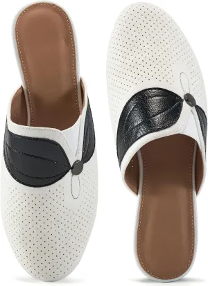 Ecetana Mules for Women Flat Shoes Comfortable Dressy Slip on Slides Round Toe Breathable Backless Loafers
