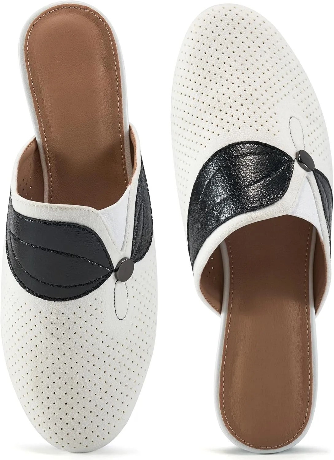Ecetana Mules for Women Flat Shoes Comfortable Dressy Slip on Slides Round Toe Breathable Backless Loafers