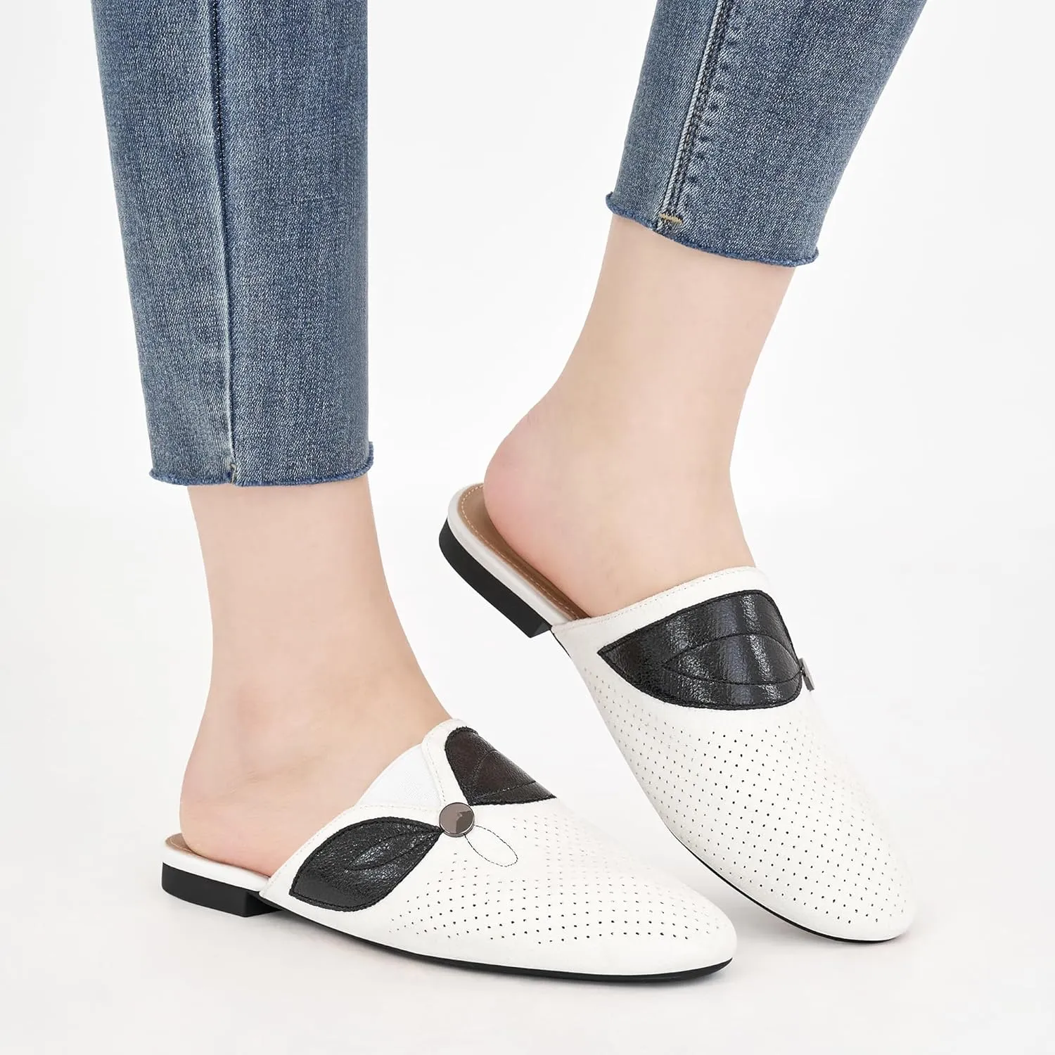 Ecetana Mules for Women Flat Shoes Comfortable Dressy Slip on Slides Round Toe Breathable Backless Loafers