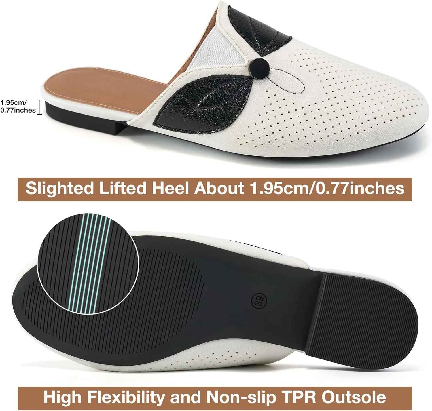 Ecetana Mules for Women Flat Shoes Comfortable Dressy Slip on Slides Round Toe Breathable Backless Loafers