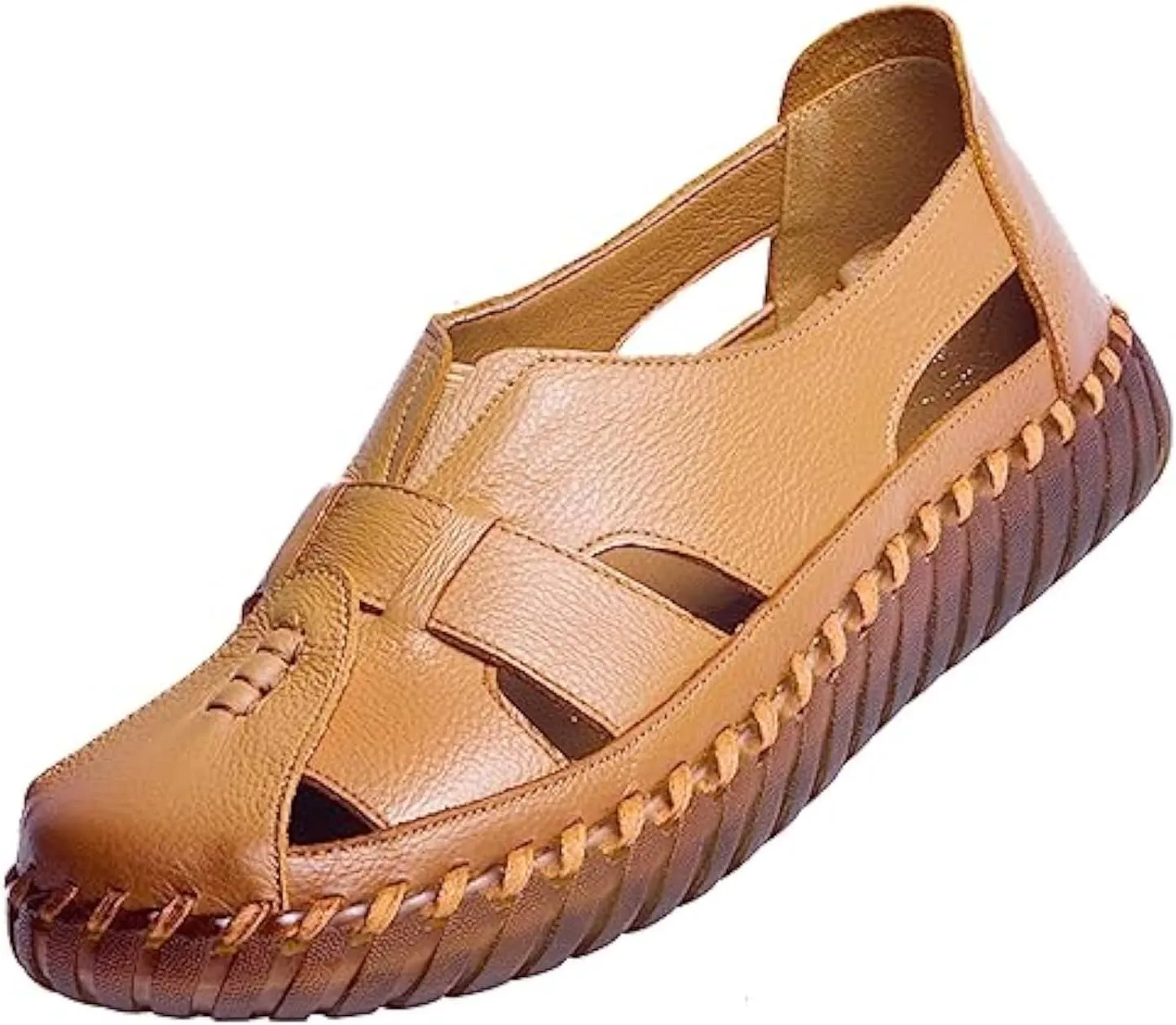 EFTCAL Women's Cowhide Closed Toe Hollow Out Slip On Loafers,Comfort Walking Flat Fisherman Sandals Casual Fashion Breathable Walking Shoes Driving Shoes
