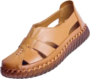 EFTCAL Women's Cowhide Closed Toe Hollow Out Slip On Loafers,Comfort Walking Flat Fisherman Sandals Casual Fashion Breathable Walking Shoes Driving Shoes