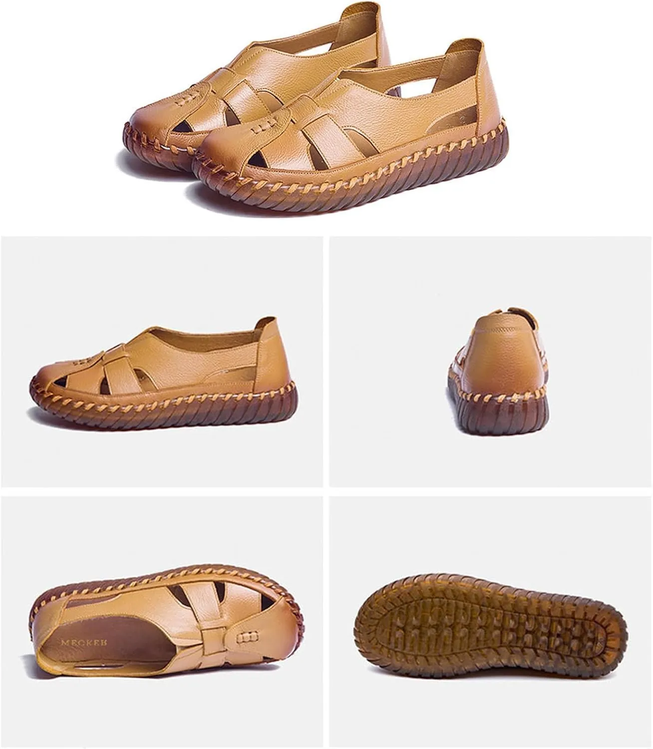 EFTCAL Women's Cowhide Closed Toe Hollow Out Slip On Loafers,Comfort Walking Flat Fisherman Sandals Casual Fashion Breathable Walking Shoes Driving Shoes