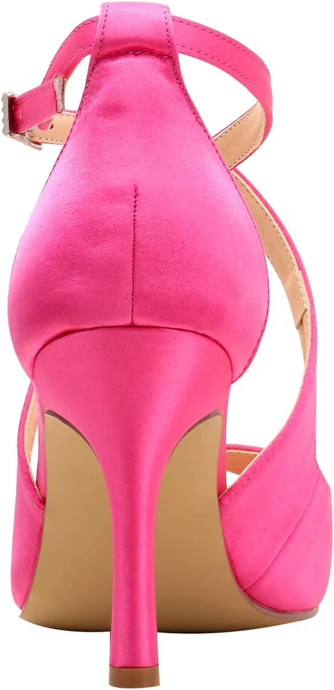 ELEGANTPARK Sandals for Women Peep Toe High Heels Cross Strappy Wedding Evening Dress Shoes Buckle Stain