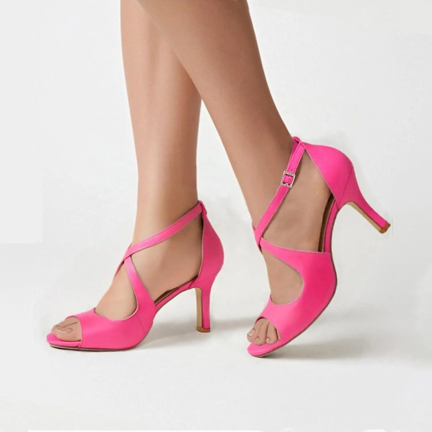 ELEGANTPARK Sandals for Women Peep Toe High Heels Cross Strappy Wedding Evening Dress Shoes Buckle Stain