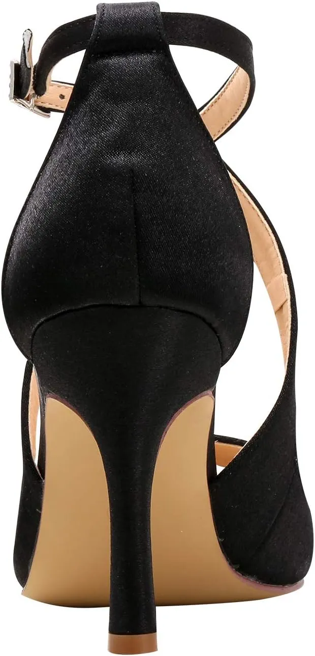ELEGANTPARK Sandals for Women Peep Toe High Heels Cross Strappy Wedding Evening Dress Shoes Buckle Stain