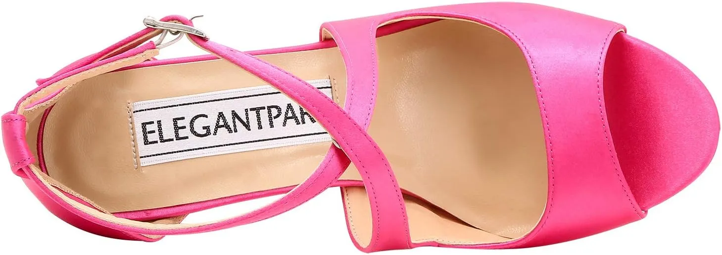 ELEGANTPARK Sandals for Women Peep Toe High Heels Cross Strappy Wedding Evening Dress Shoes Buckle Stain