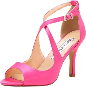 ELEGANTPARK Sandals for Women Peep Toe High Heels Cross Strappy Wedding Evening Dress Shoes Buckle Stain