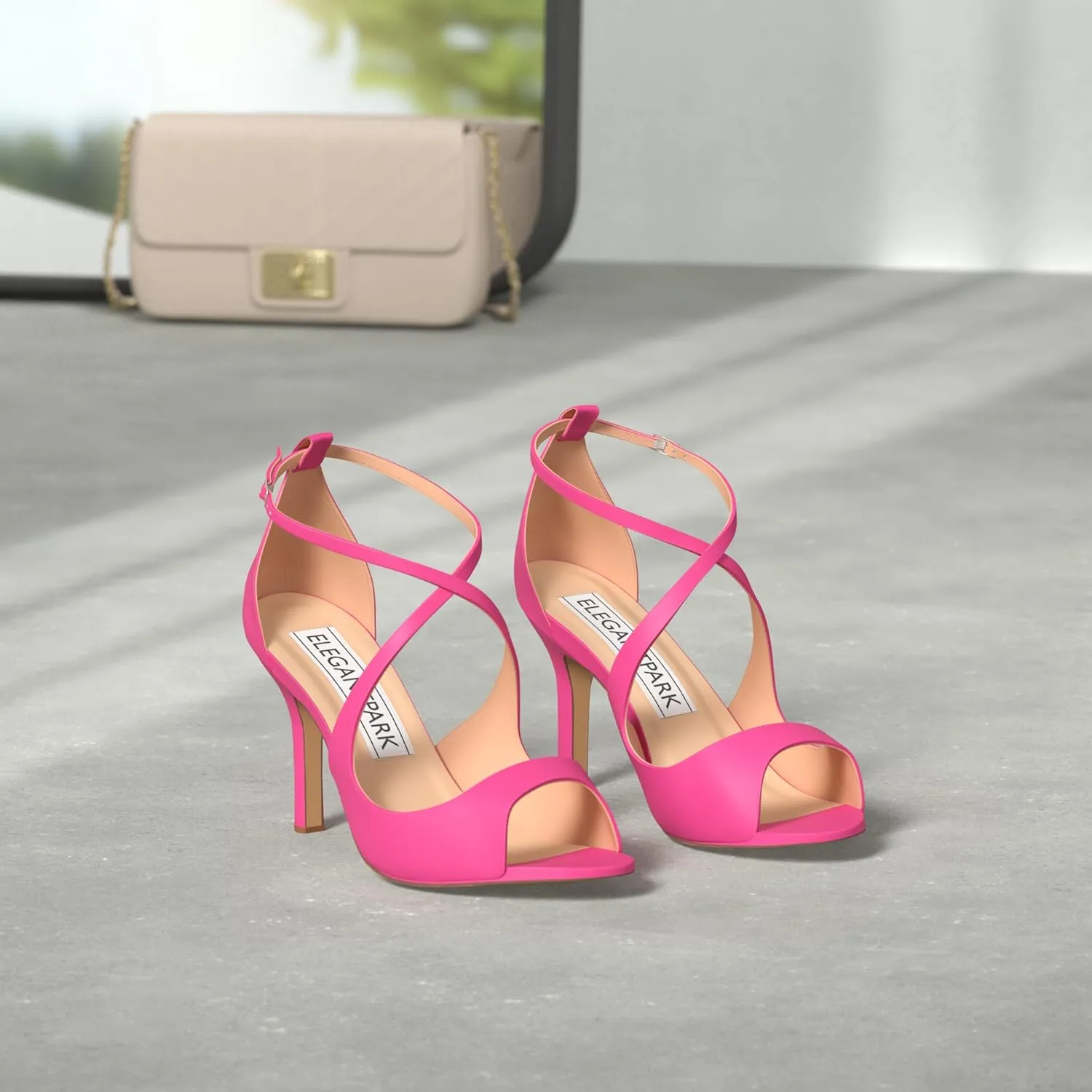ELEGANTPARK Sandals for Women Peep Toe High Heels Cross Strappy Wedding Evening Dress Shoes Buckle Stain