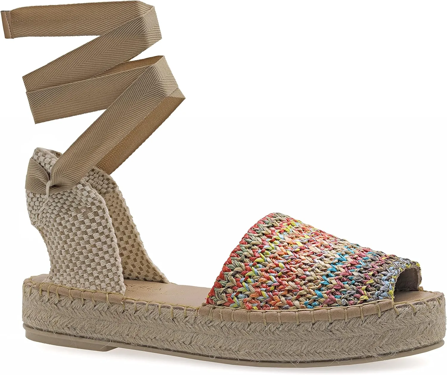 Emmanuela Colourful Knitted Fabric Espadrilles, Medium Wedge Lace up Boho Chic Summer Shoes, Peep Toe Espadrilles Handmade and Hand Stiched in Greece