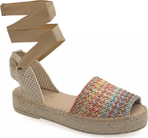 Emmanuela Colourful Knitted Fabric Espadrilles, Medium Wedge Lace up Boho Chic Summer Shoes, Peep Toe Espadrilles Handmade and Hand Stiched in Greece