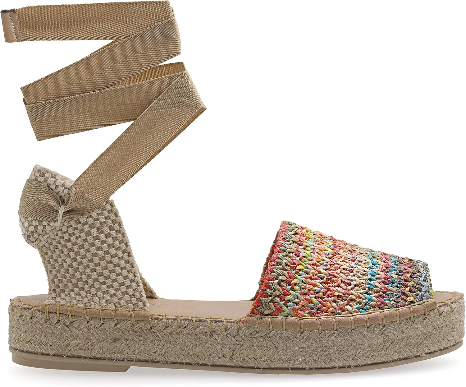 Emmanuela Colourful Knitted Fabric Espadrilles, Medium Wedge Lace up Boho Chic Summer Shoes, Peep Toe Espadrilles Handmade and Hand Stiched in Greece