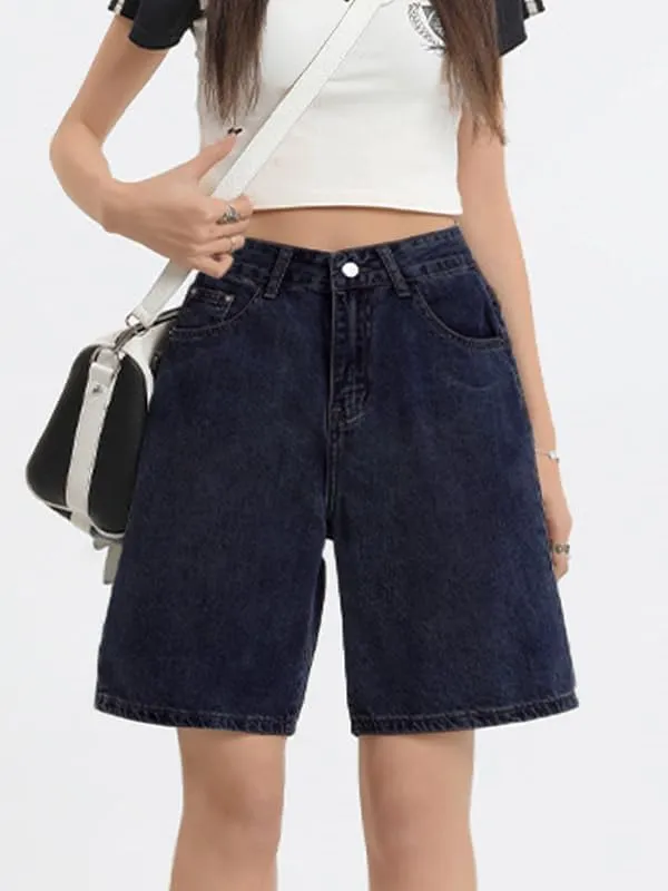 EMMIOL Denim Shorts Embroidered Jorts Baggy Wide Leg Summer Casual Jean Shorts Y2K Hip-Hop 2025 Fashion Streetwear