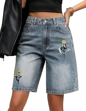 EMMIOL Denim Shorts Embroidered Jorts Baggy Wide Leg Summer Casual Jean Shorts Y2K Hip-Hop 2025 Fashion Streetwear