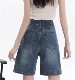 EMMIOL Denim Shorts Embroidered Jorts Baggy Wide Leg Summer Casual Jean Shorts Y2K Hip-Hop 2025 Fashion Streetwear