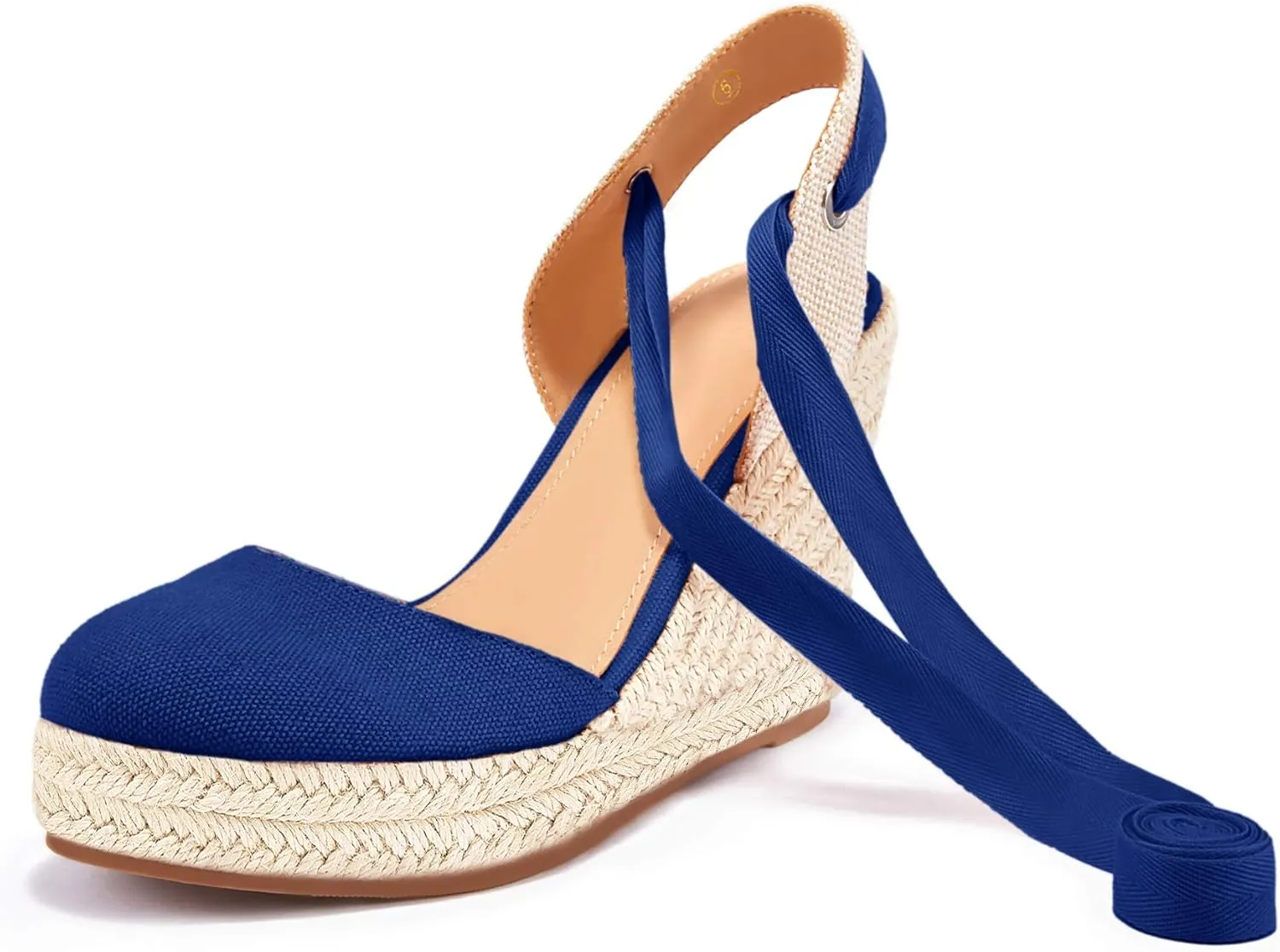Ermonn Womens Espadrilles Wedge Sandals Platform Closed Toe Ankle Strap Lace Up Summer Shoes