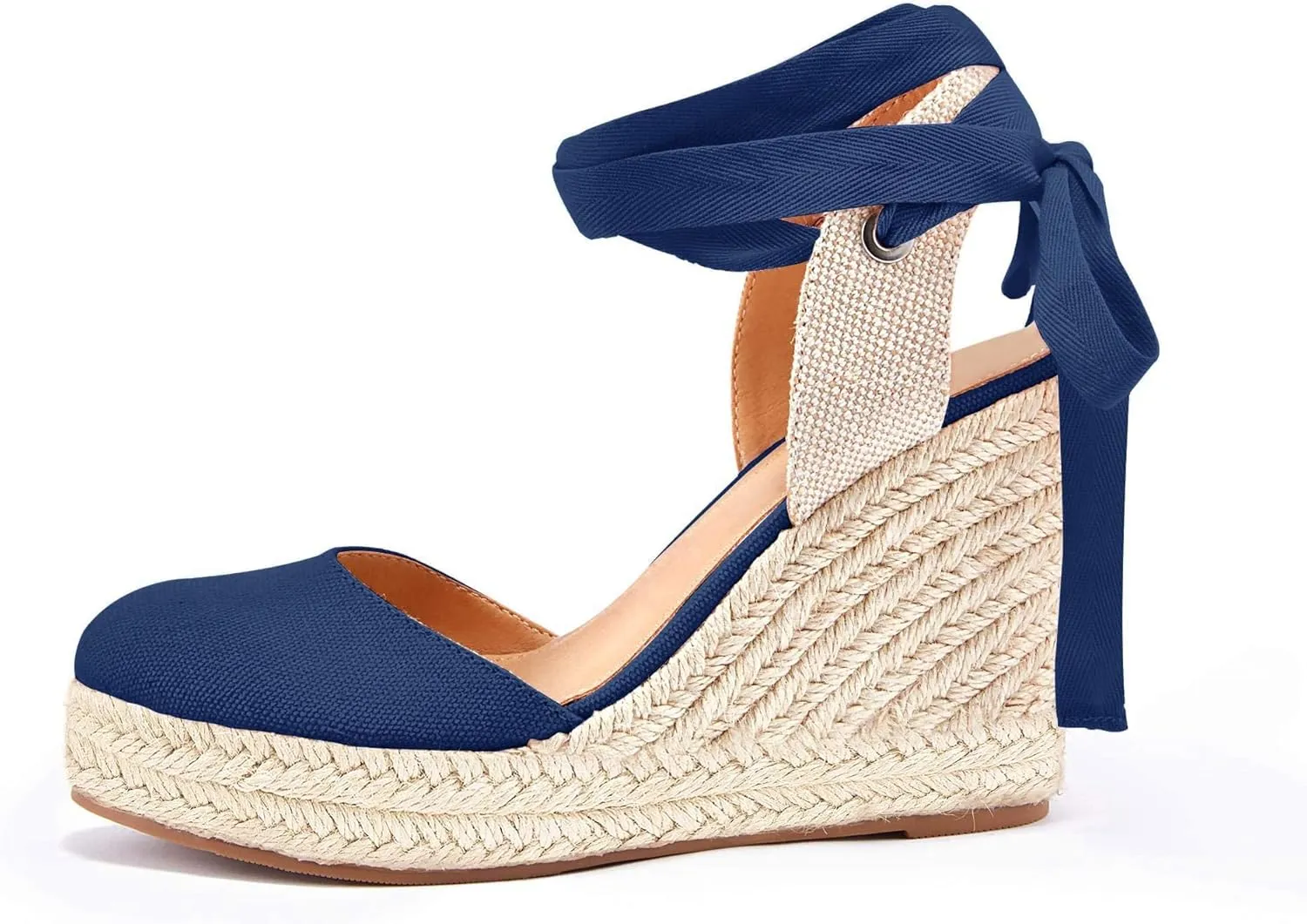 Ermonn Womens Espadrilles Wedge Sandals Platform Closed Toe Ankle Strap Lace Up Summer Shoes
