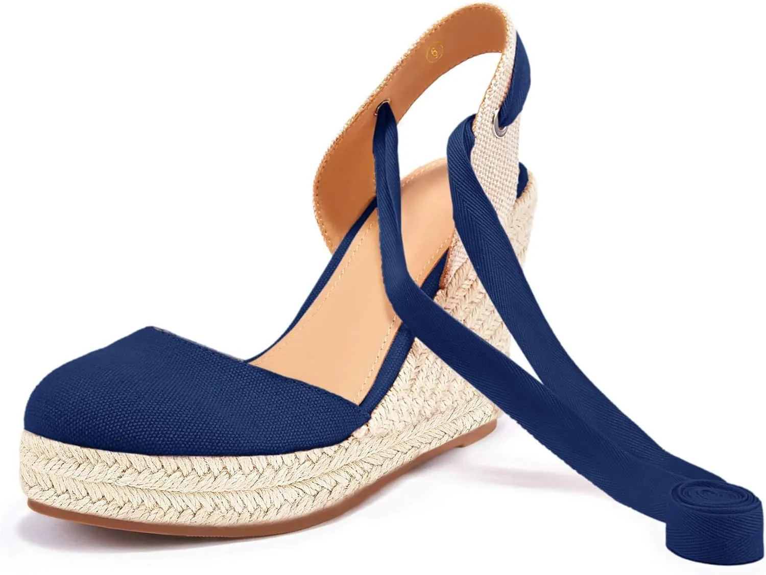 Ermonn Womens Espadrilles Wedge Sandals Platform Closed Toe Ankle Strap Lace Up Summer Shoes