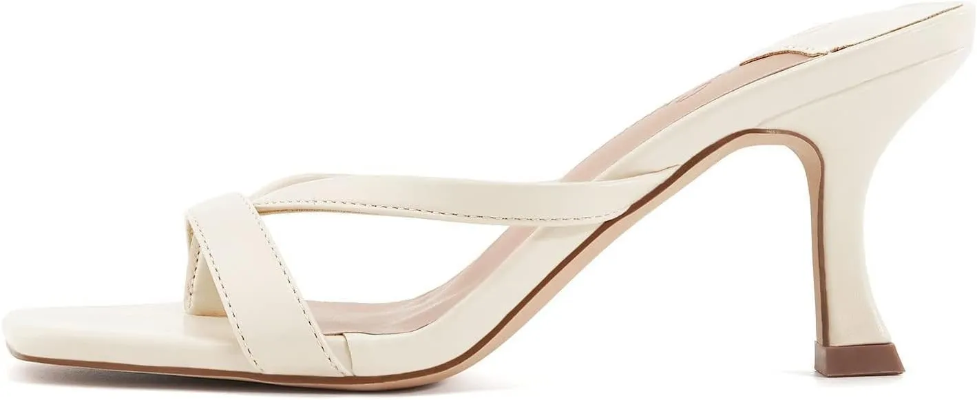 Ermonn Womens Square Open Toe Heels Sandals Slides Thong Stiletto Backless Slip on Slippers Shoes