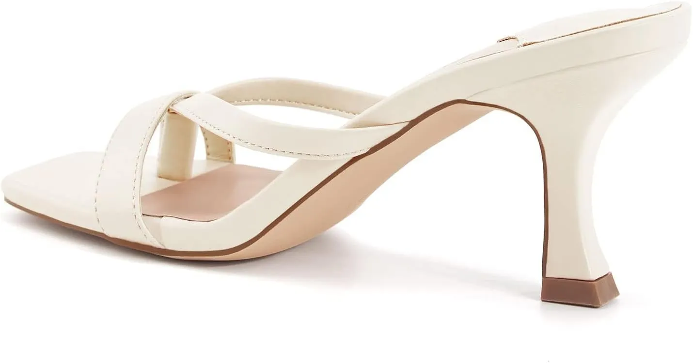 Ermonn Womens Square Open Toe Heels Sandals Slides Thong Stiletto Backless Slip on Slippers Shoes