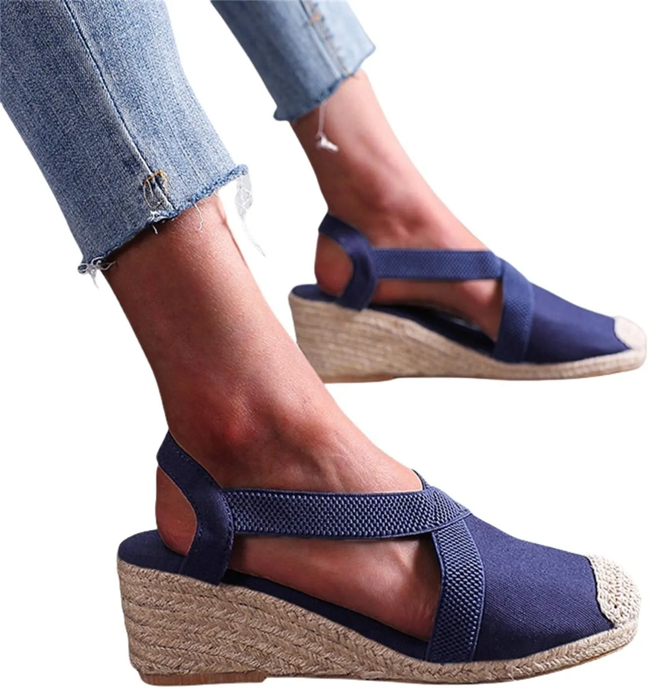 Espadrille Sandals for Women Closed Toe Ankle Strap Platform Wedge Sandal Slip On Flat Sandals Summer Comfortable Fisherman Sandal Dressy Casual Outdoors Shoes