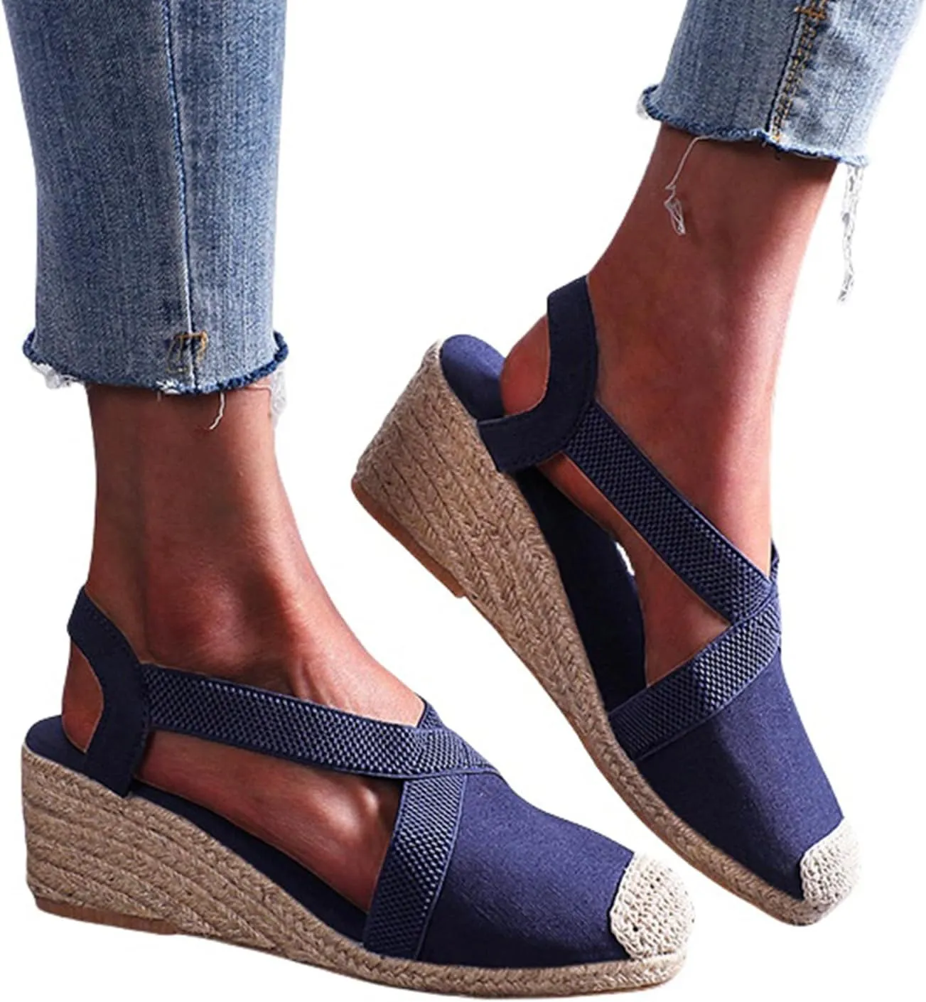 Espadrille Sandals for Women Closed Toe Ankle Strap Platform Wedge Sandal Slip On Flat Sandals Summer Comfortable Fisherman Sandal Dressy Casual Outdoors Shoes