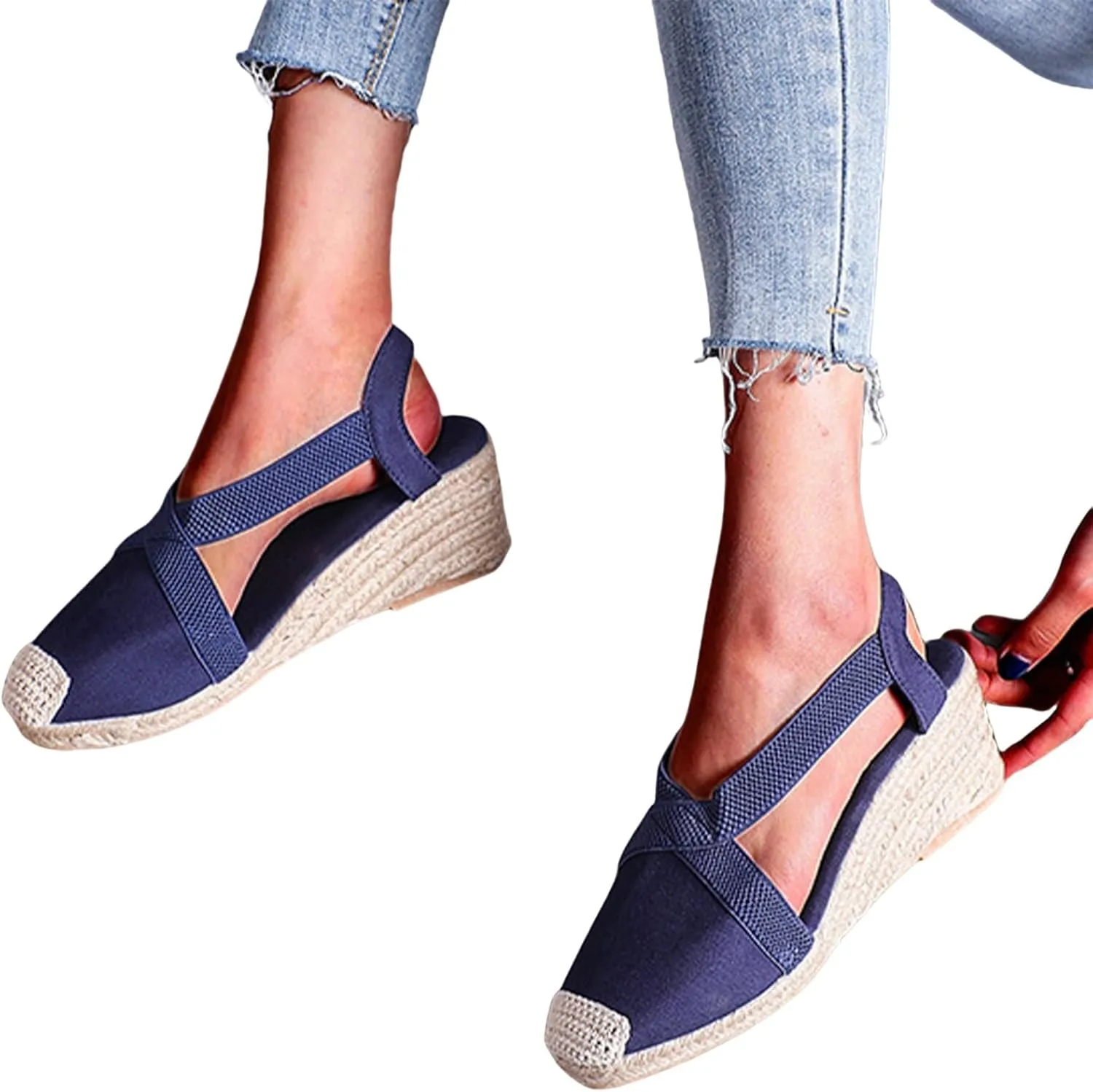 Espadrille Sandals for Women Closed Toe Ankle Strap Platform Wedge Sandal Slip On Flat Sandals Summer Comfortable Fisherman Sandal Dressy Casual Outdoors Shoes