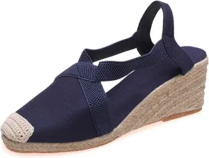 Espadrille Sandals for Women Closed Toe Ankle Strap Platform Wedge Sandal Slip On Flat Sandals Summer Comfortable Fisherman Sandal Dressy Casual Outdoors Shoes