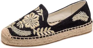 Espadrilles for Women - Casual Loafers Thick Sole Embroidery Flat Round-Toe Design Non-Slip Bottom Easy to On Off Suitable for Work,Outdoor,Home