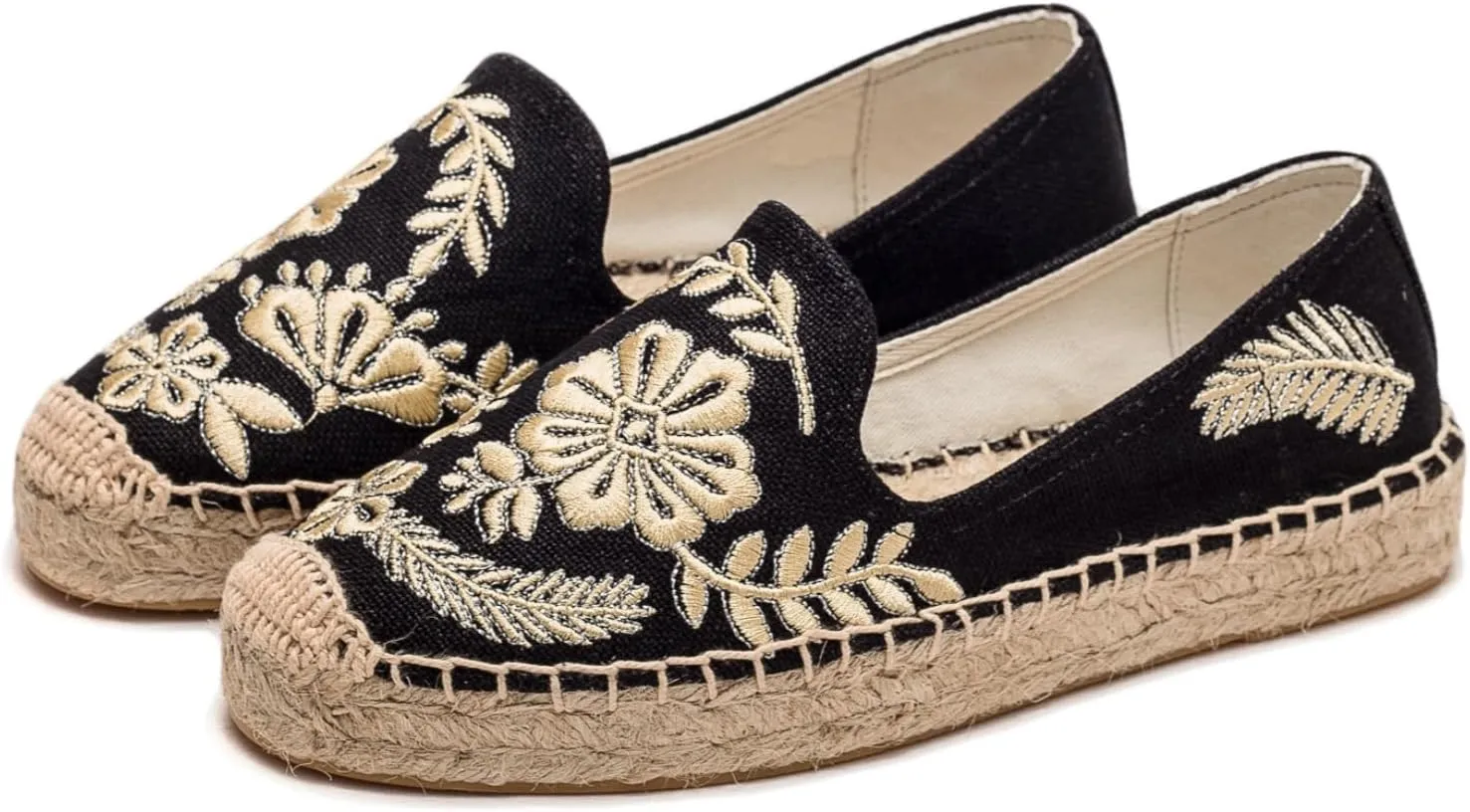 Espadrilles for Women - Casual Loafers Thick Sole Embroidery Flat Round-Toe Design Non-Slip Bottom Easy to On Off Suitable for Work,Outdoor,Home