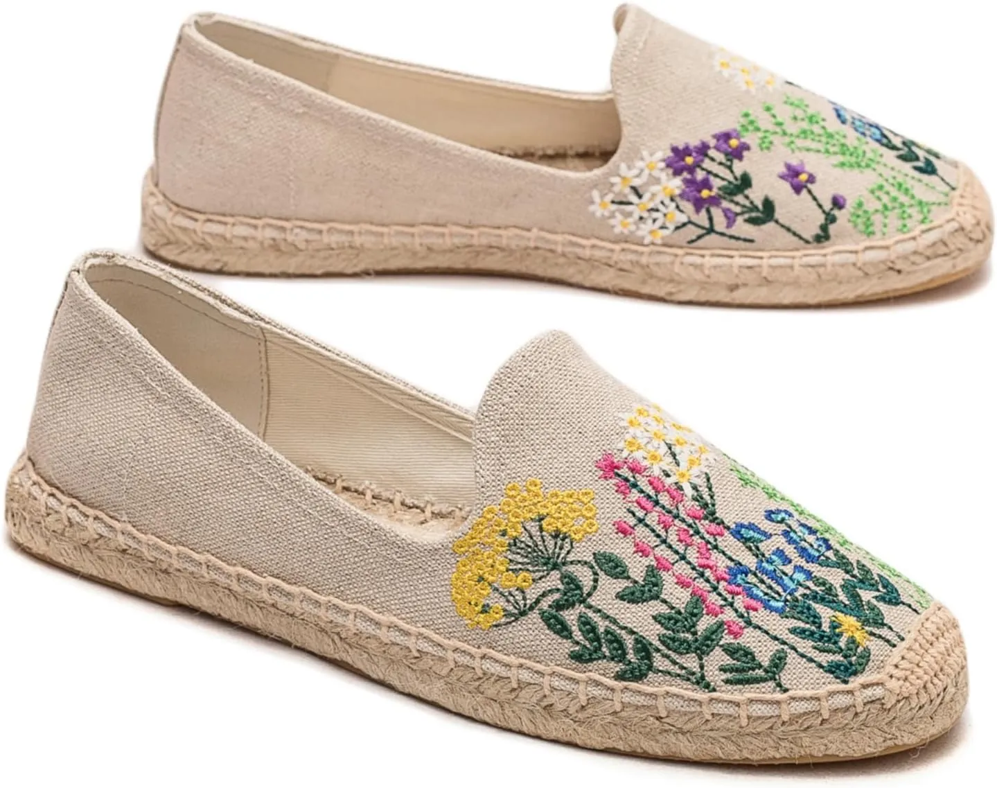 Espadrilles for Women - Casual Loafers Thick Sole Embroidery Flat Round-Toe Design Non-Slip Bottom Easy to On Off Suitable for Work,Outdoor,Home
