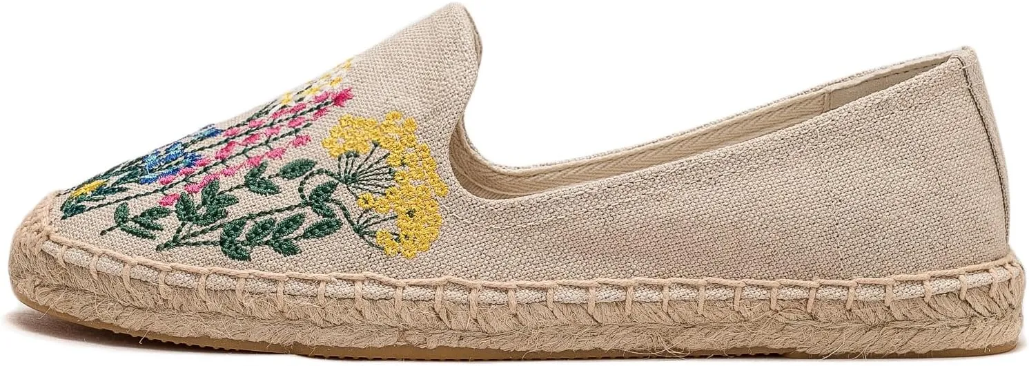 Espadrilles for Women - Casual Loafers Thick Sole Embroidery Flat Round-Toe Design Non-Slip Bottom Easy to On Off Suitable for Work,Outdoor,Home