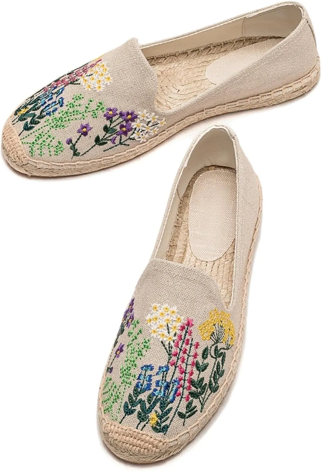 Espadrilles for Women - Casual Loafers Thick Sole Embroidery Flat Round-Toe Design Non-Slip Bottom Easy to On Off Suitable for Work,Outdoor,Home