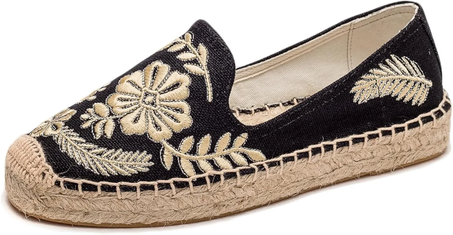 Espadrilles for Women - Casual Loafers Thick Sole Embroidery Flat Round-Toe Design Non-Slip Bottom Easy to On Off Suitable for Work,Outdoor,Home