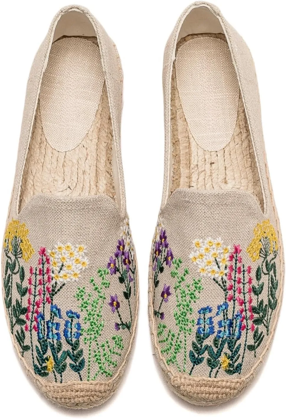 Espadrilles for Women - Casual Loafers Thick Sole Embroidery Flat Round-Toe Design Non-Slip Bottom Easy to On Off Suitable for Work,Outdoor,Home