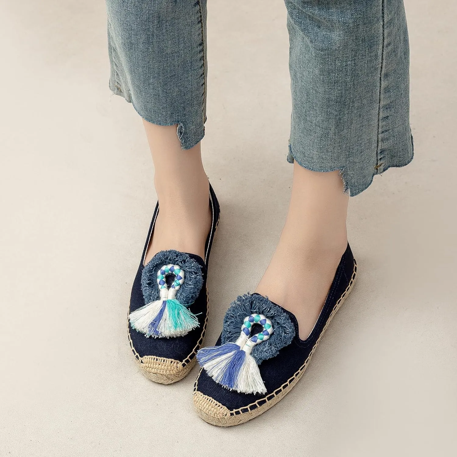 Espadrilles Loafers for Women - Comfort Round-Toe Women's Espadrille Simple Embroidered Espadrille Easy to Wear Suitable for Match T-Shirts,Dress,Jeans