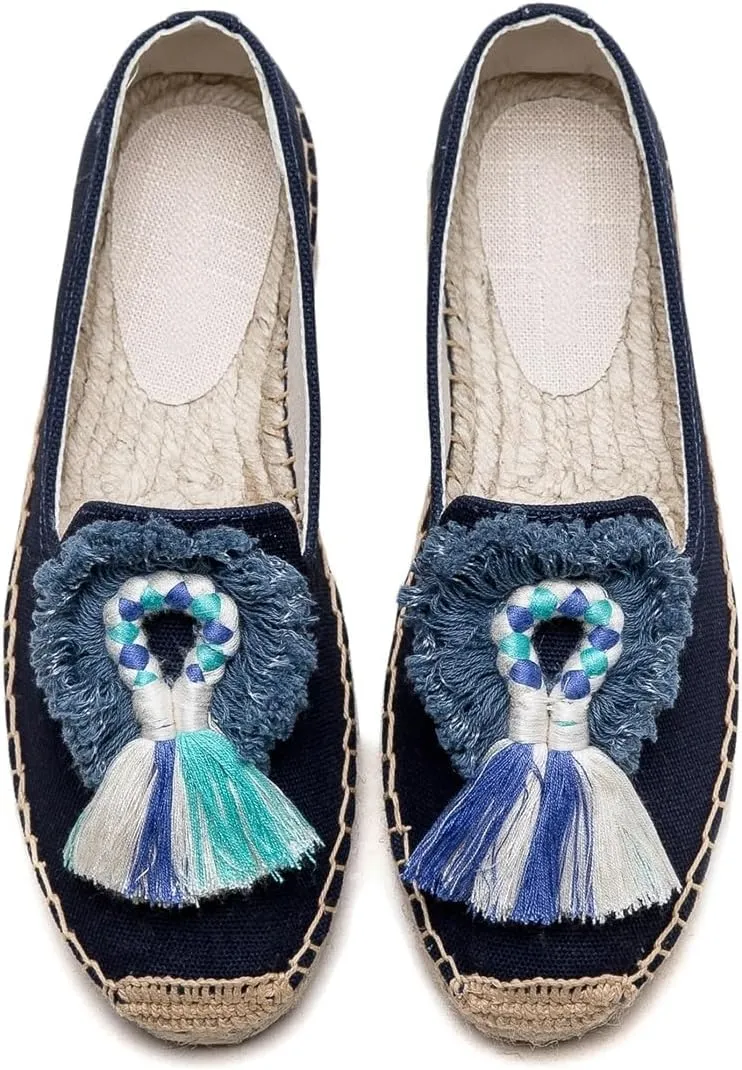 Espadrilles Loafers for Women - Comfort Round-Toe Women's Espadrille Simple Embroidered Espadrille Easy to Wear Suitable for Match T-Shirts,Dress,Jeans