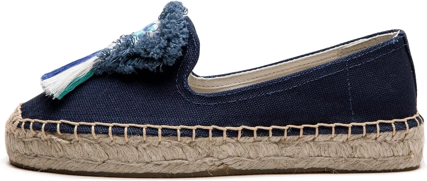 Espadrilles Loafers for Women - Comfort Round-Toe Women's Espadrille Simple Embroidered Espadrille Easy to Wear Suitable for Match T-Shirts,Dress,Jeans