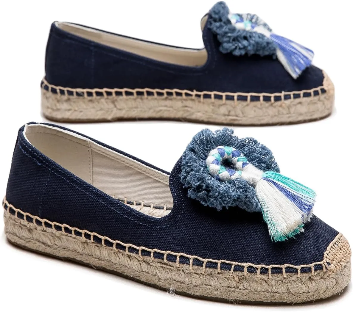 Espadrilles Loafers for Women - Comfort Round-Toe Women's Espadrille Simple Embroidered Espadrille Easy to Wear Suitable for Match T-Shirts,Dress,Jeans