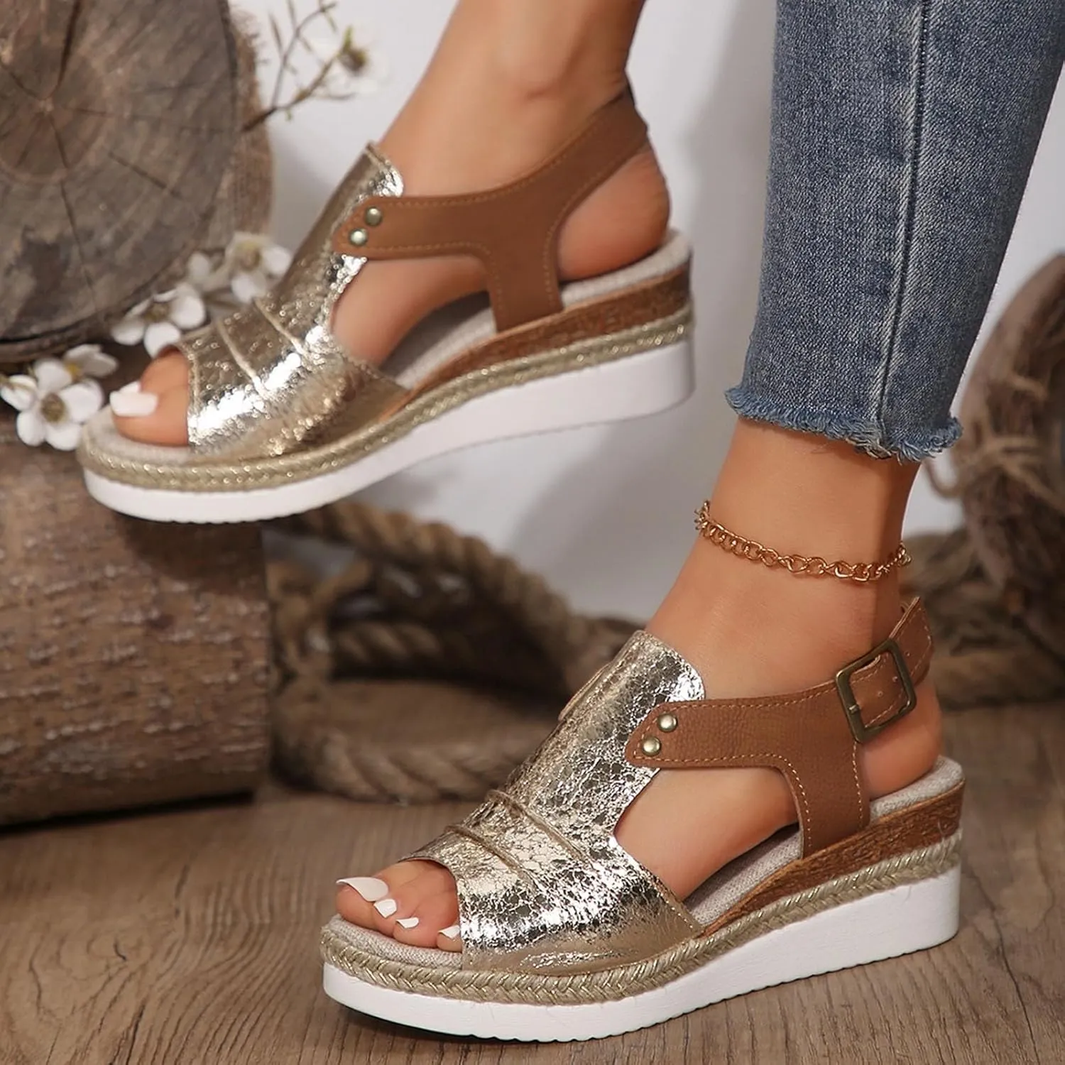 Espadrilles Wedge Sandals for Women,Open Toe Sandals Women Summer Dressy 2025 Comfortable Low Wedge Sandals Casual Slip On Sandals Strappy Sandals Fashion Platform Wedge Sandals