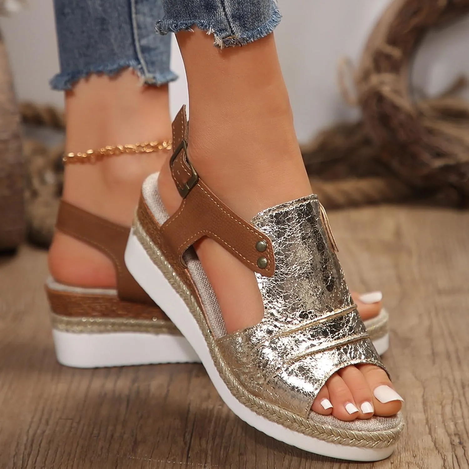Espadrilles Wedge Sandals for Women,Open Toe Sandals Women Summer Dressy 2025 Comfortable Low Wedge Sandals Casual Slip On Sandals Strappy Sandals Fashion Platform Wedge Sandals