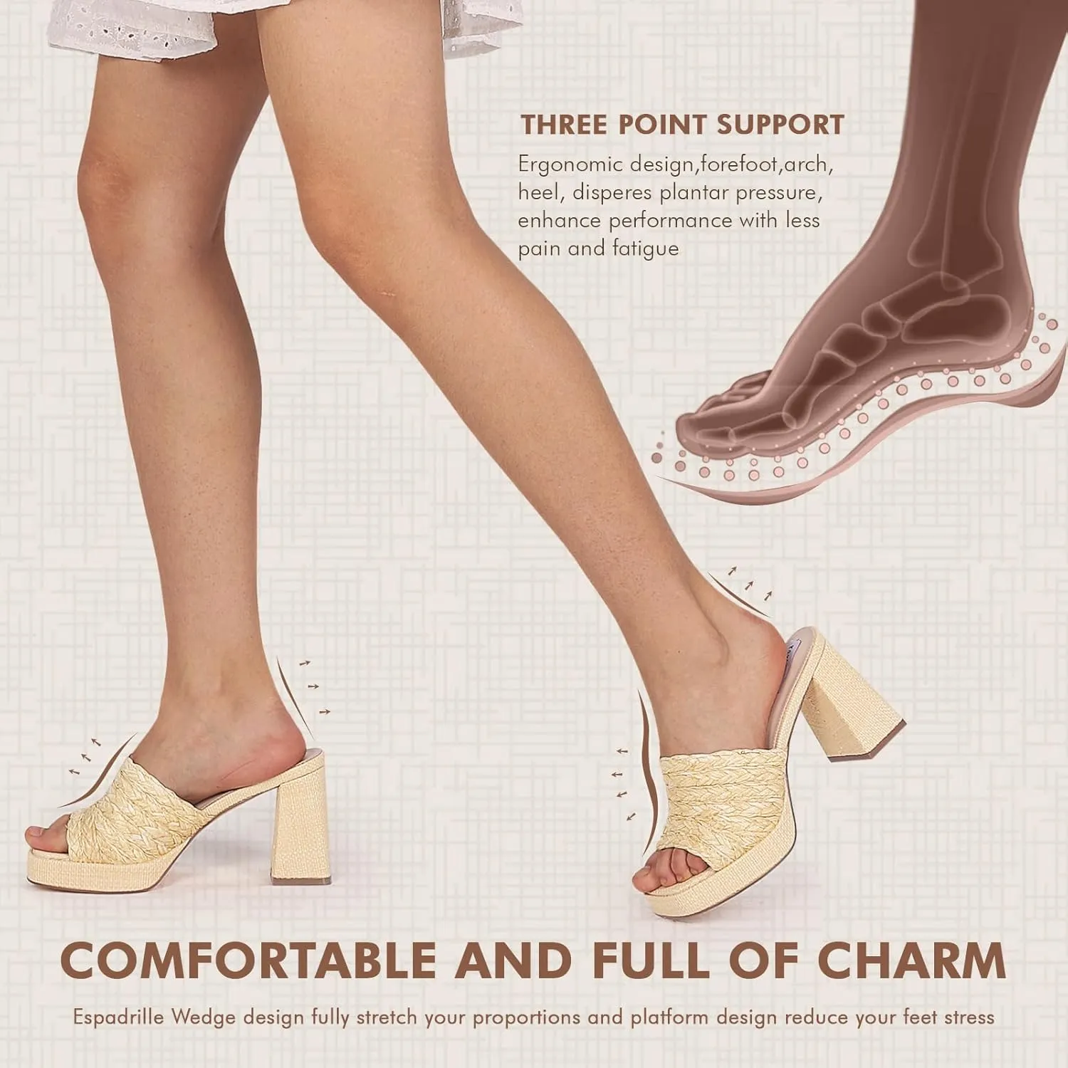 Eteridrey Women’s Espadrilles Slides Platform Sandals Summer Chunky High Heel Sandals Open Toe Slip on Wedding Bridal Sandals Bohemian Sandals