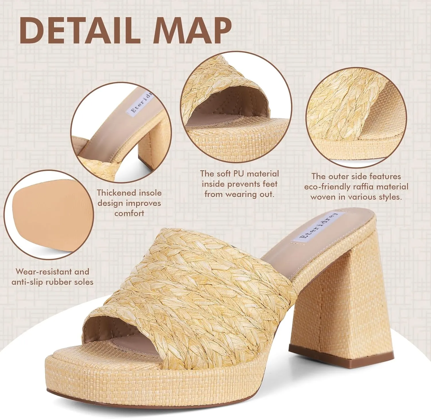 Eteridrey Women’s Espadrilles Slides Platform Sandals Summer Chunky High Heel Sandals Open Toe Slip on Wedding Bridal Sandals Bohemian Sandals