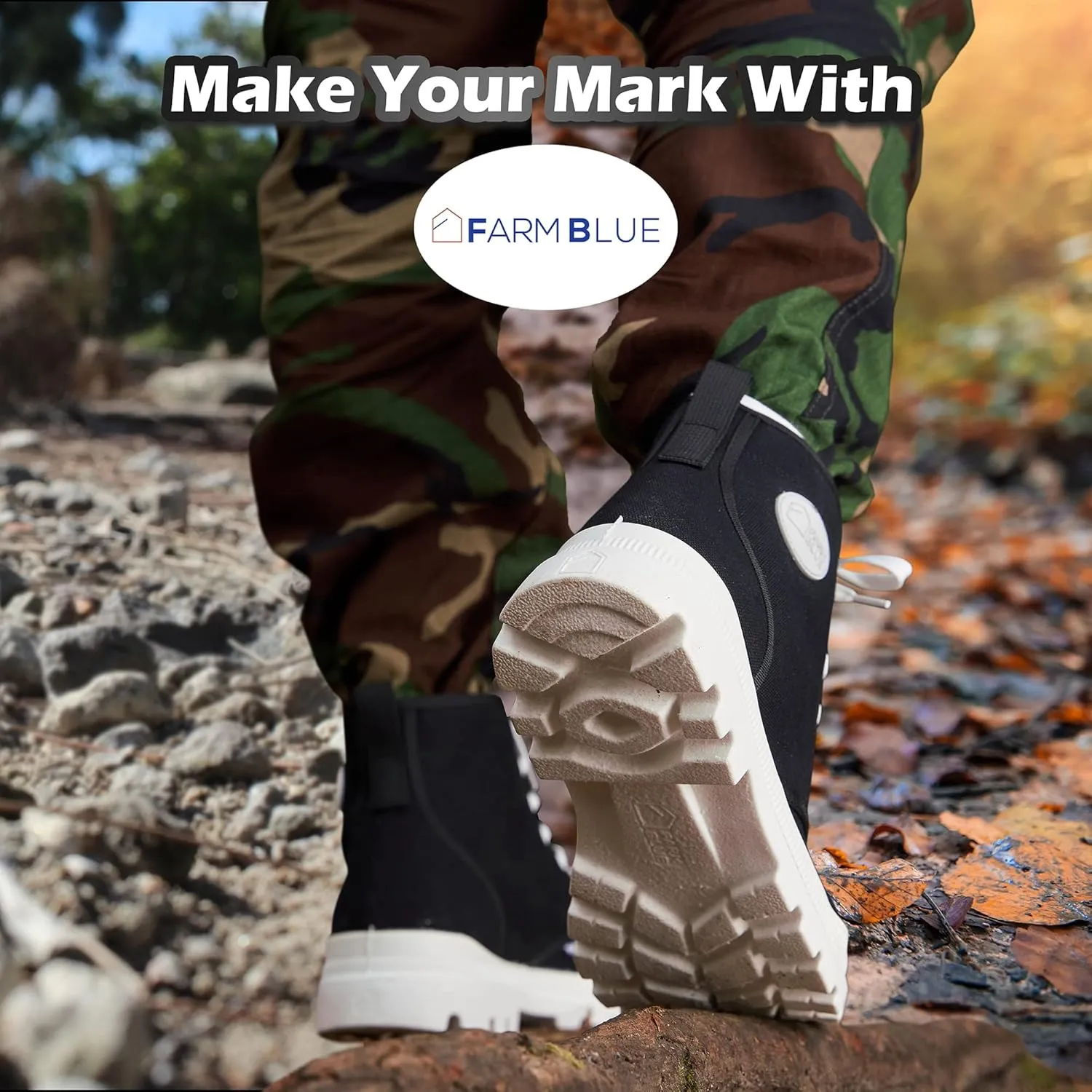 Farm Blue Men's Ranger Boots - High Top Hiking Shoes for Men - Water-Resistant Canvas Combat Boots with Orthotic Insoles - Tactical Shoes for Casual, Work, or Outdoor Wear