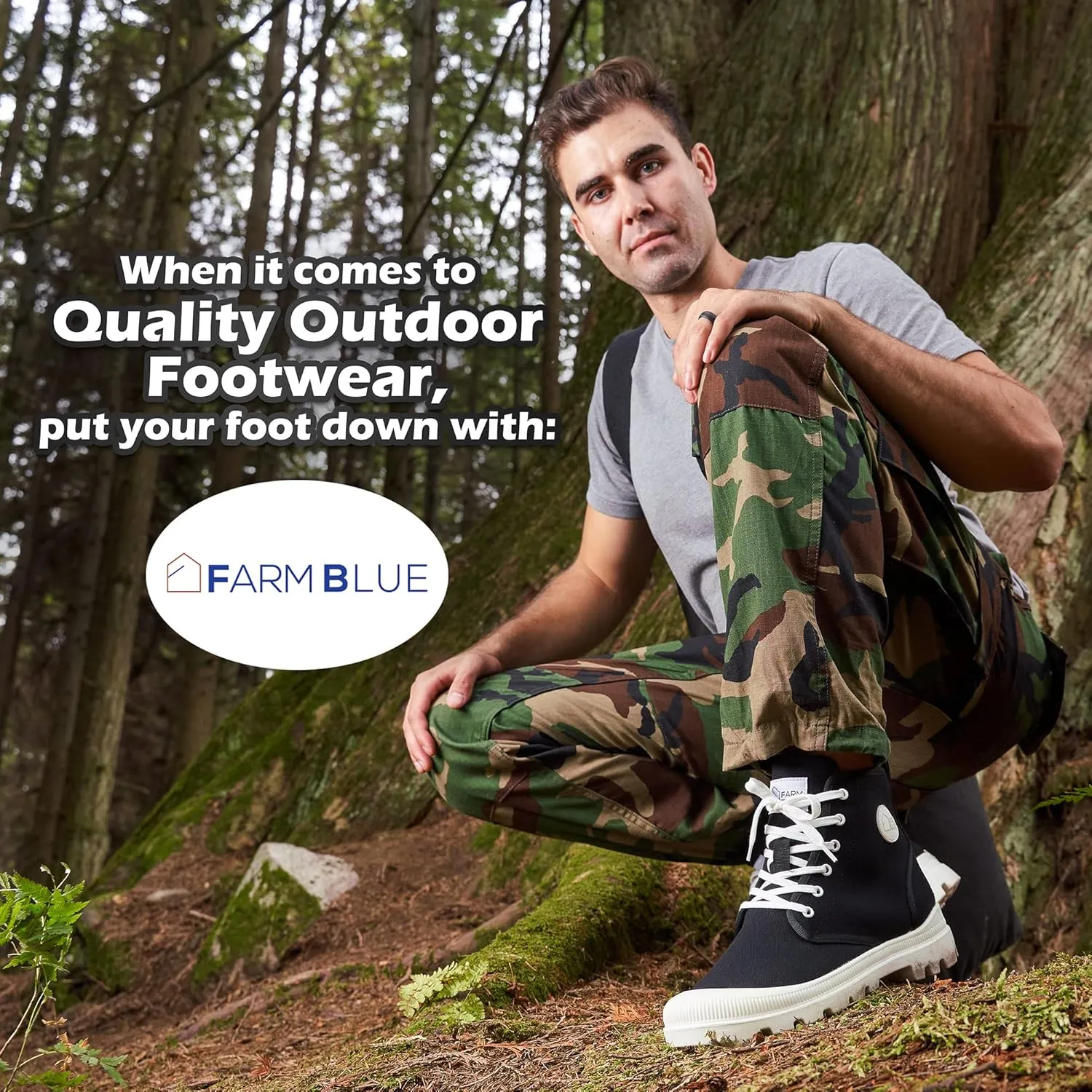 Farm Blue Men's Ranger Boots - High Top Hiking Shoes for Men - Water-Resistant Canvas Combat Boots with Orthotic Insoles - Tactical Shoes for Casual, Work, or Outdoor Wear