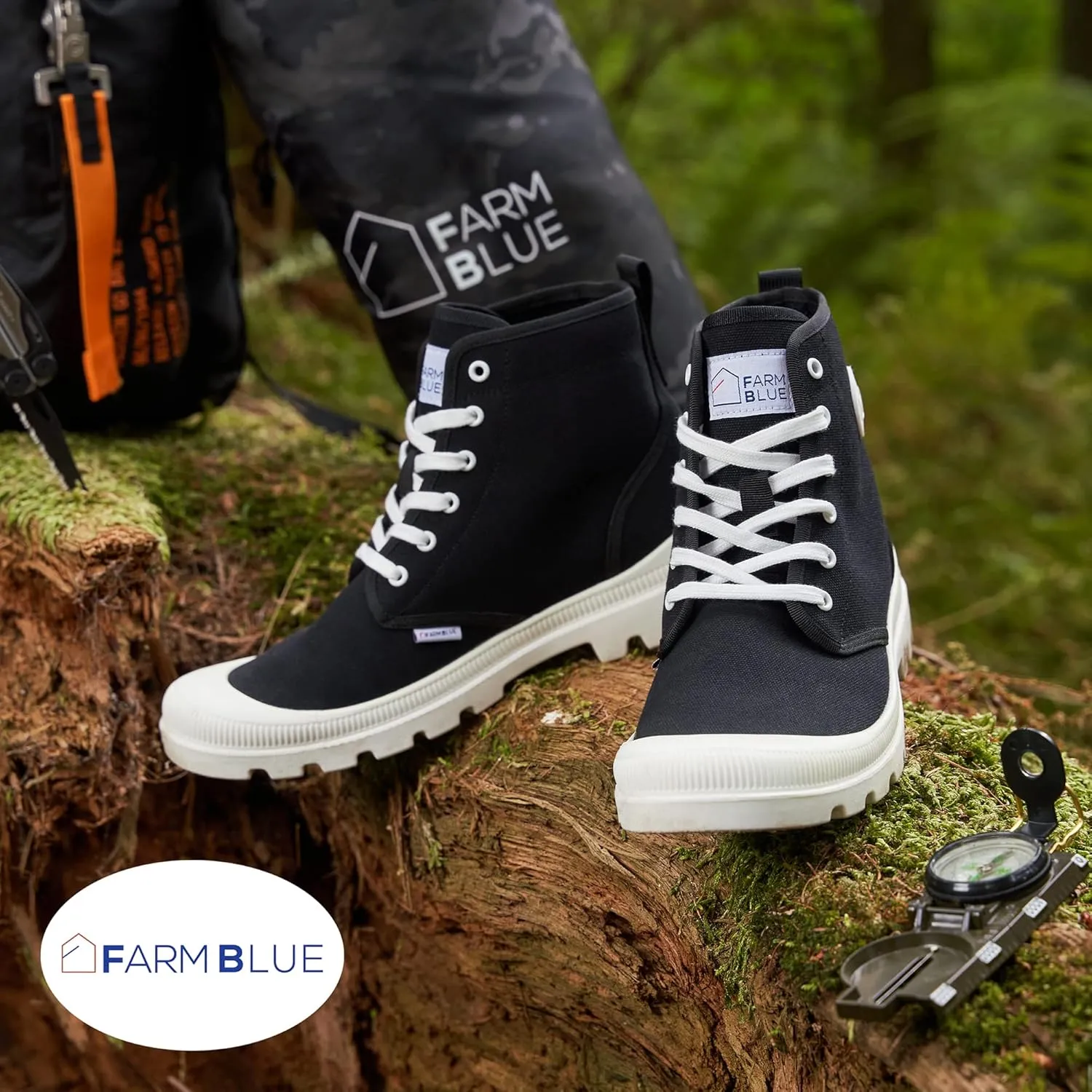 Farm Blue Men's Ranger Boots - High Top Hiking Shoes for Men - Water-Resistant Canvas Combat Boots with Orthotic Insoles - Tactical Shoes for Casual, Work, or Outdoor Wear