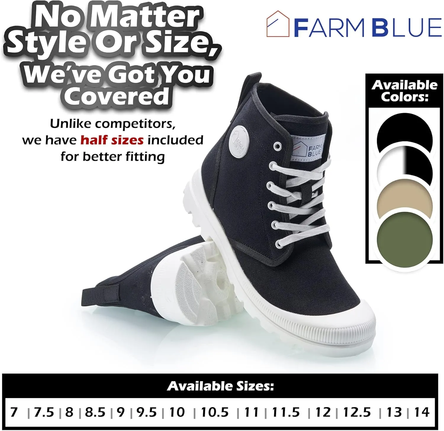 Farm Blue Men's Ranger Boots - High Top Hiking Shoes for Men - Water-Resistant Canvas Combat Boots with Orthotic Insoles - Tactical Shoes for Casual, Work, or Outdoor Wear