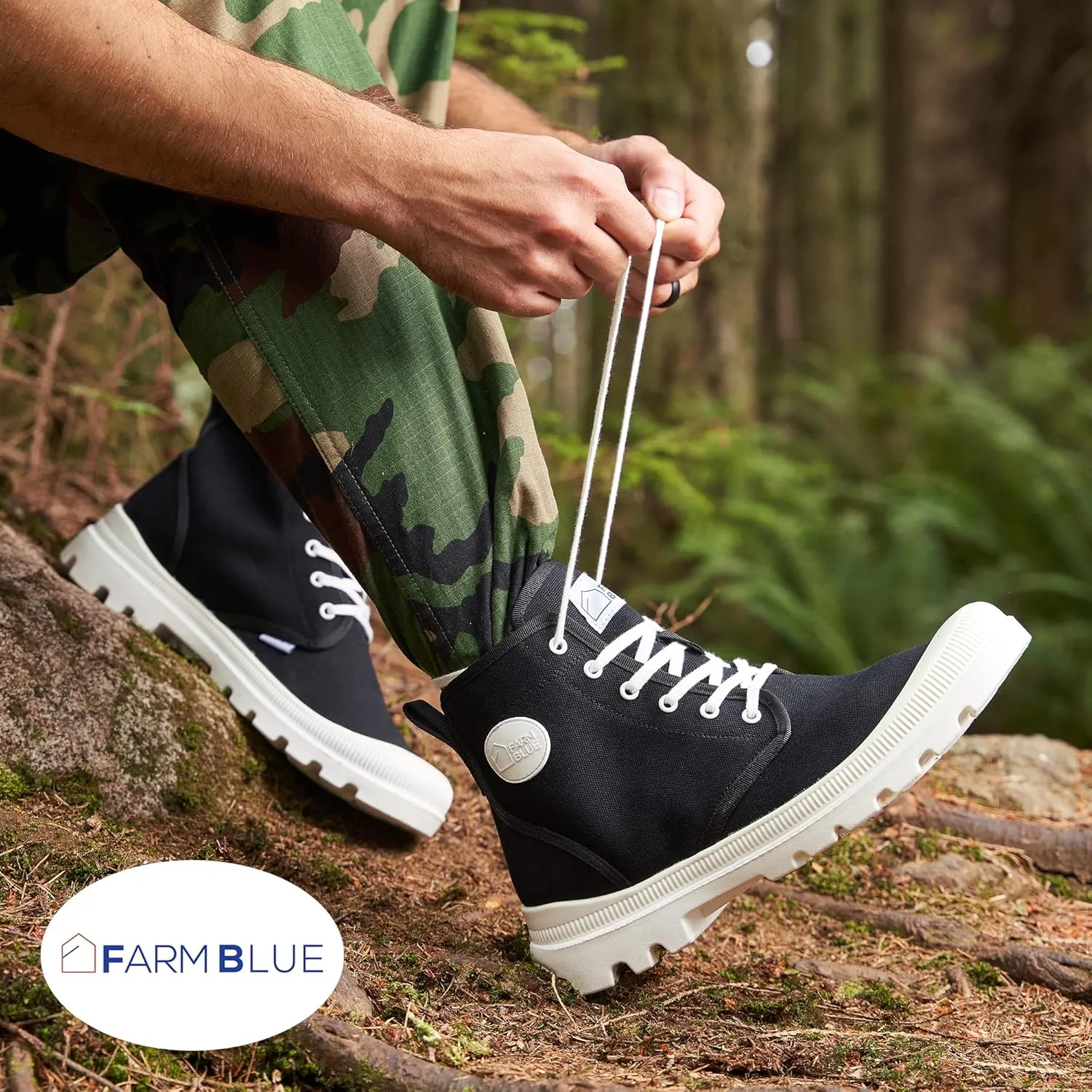 Farm Blue Men's Ranger Boots - High Top Hiking Shoes for Men - Water-Resistant Canvas Combat Boots with Orthotic Insoles - Tactical Shoes for Casual, Work, or Outdoor Wear