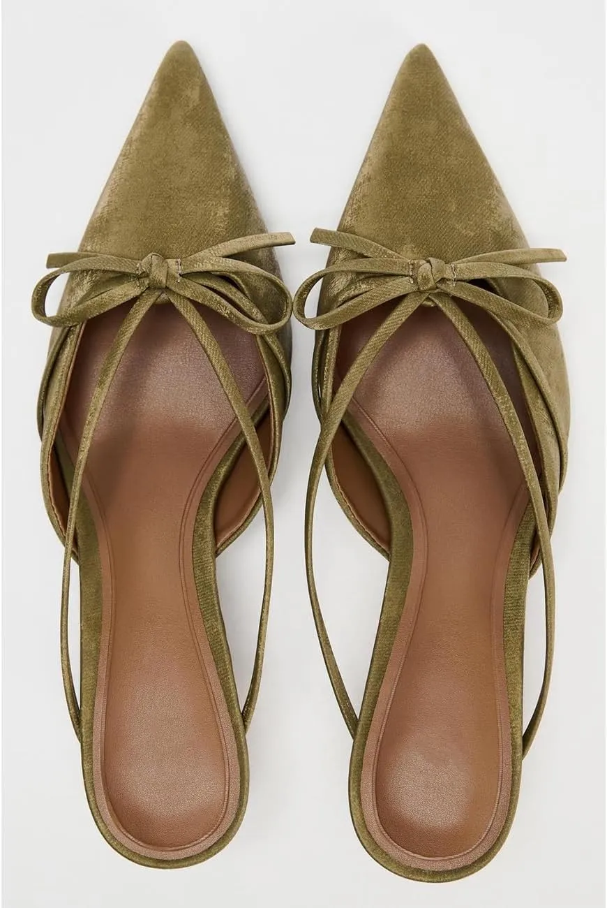 Fashion Kitten Heel Bow Mules for Women Slip On Mules Backless Kitten Heel Pumps